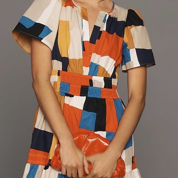 NWT Anthropologie The Somerset Mini Dress Novelty Color Block Dress Size XS - Picture 1 of 6